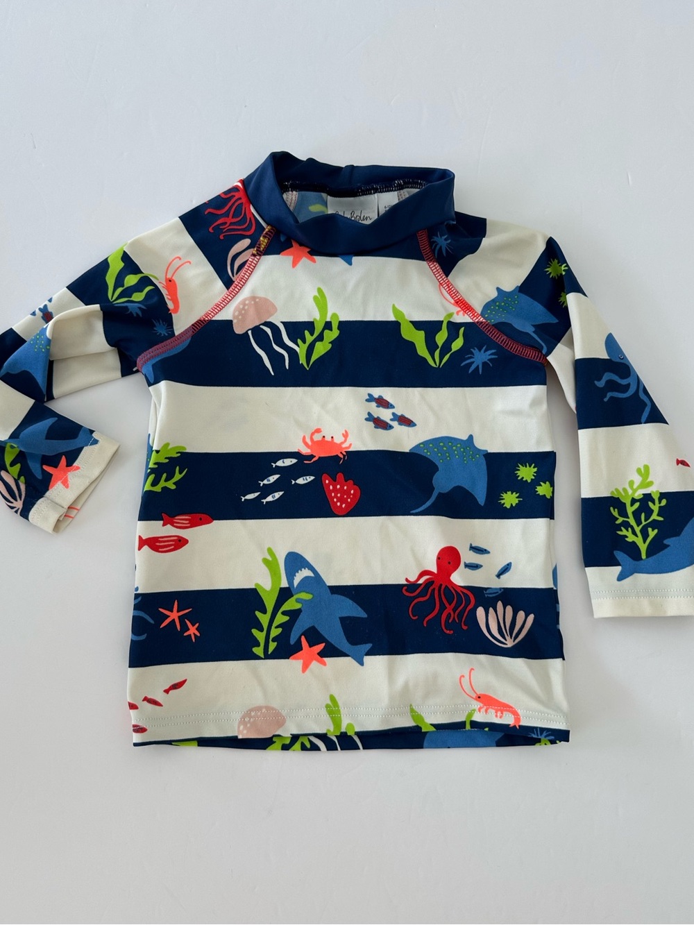 Baby Boden Striped Ocean Friends Rash Guard Swim Top SPF 50 6-12 Months Summer